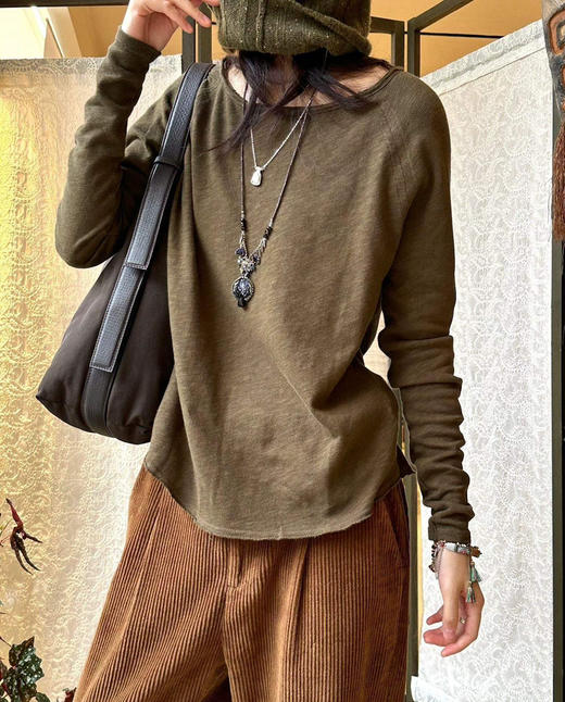 American vintage原单纸片人卷边T恤打底衫022601 商品图2