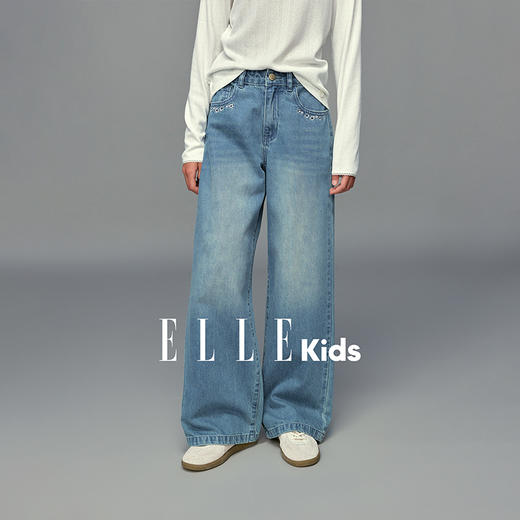 💕春3童装法式经典绣花直筒百搭牛仔长裤 商品图1