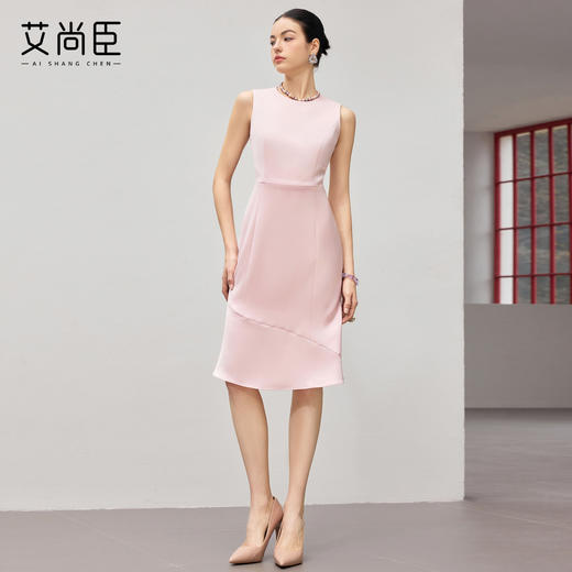 艾尚臣粉黛流光 优雅粉色连衣裙女质感无袖收腰中长裙气质鱼尾裙 商品图3