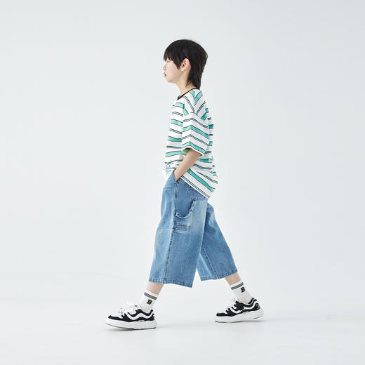 蓝汽水2026夏季新款男童休闲裤青少年美式复古做旧牛仔七分短裤 商品图3