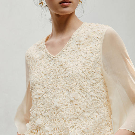 【林栖设计小店】手工钉花|优雅多色刺绣蕾丝宽松2026夏新款百褶连衣裙1962134 商品图6