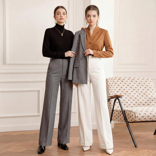 艾尚臣极简风高腰白色阔腿裤女春季显瘦直筒休闲裤通勤穿搭 商品图4