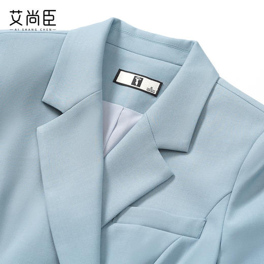 艾尚臣经典高级蓝色双排扣西装连衣裙女职业气质收腰中长款正装裙 商品图4