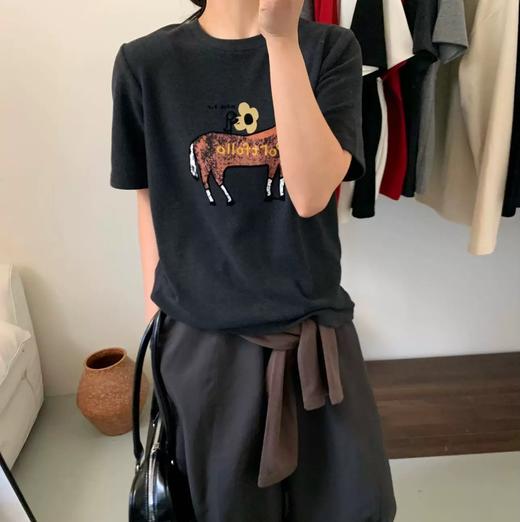 老米优品🎈3-5天《花朵小马🐎刺绣短袖澳绒tee 》重工刺绣，双面澳绒云朵般轻暖舒适~T260226B 商品图2