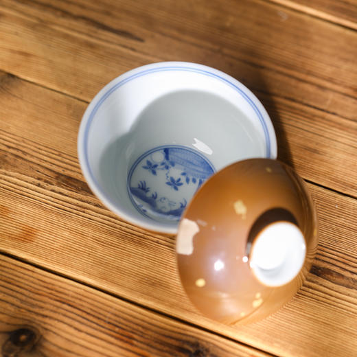 【忘言】 紫金釉青花圆满盖碗 曰何文人器 商品图2