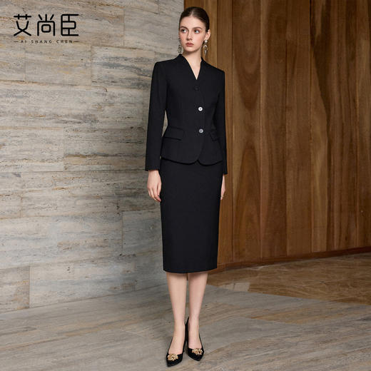 艾尚臣正式场合西装正装女职业套装黑色面试商务工作服西服两件套 商品图2