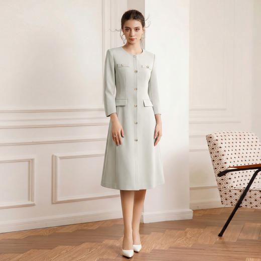 艾尚臣氧气少女治愈芦苇绿连衣裙女七分袖中长款显白气质A裙通勤 商品图2