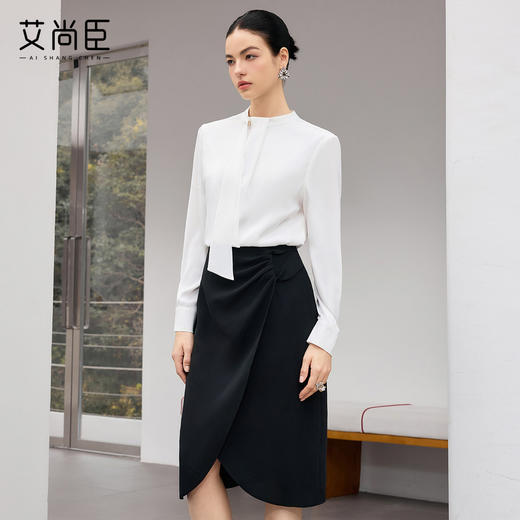 艾尚臣优雅风飘带领长袖衬衫女职业通勤白衬衣气质设计感女装上衣 商品图1