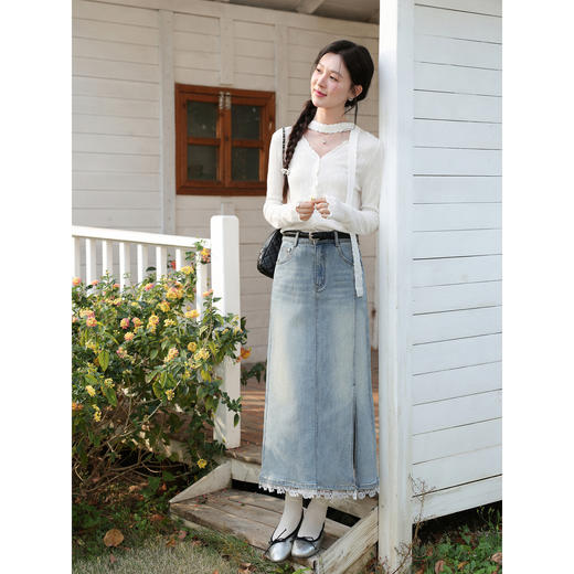 鹿向南「奶芙月光」法式温柔风米白色蕾丝长袖衬衫女春季气质上衣 商品图1