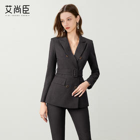 艾尚臣复古棕色西装套装女秋冬高级感通勤条纹职业装管理层工作服