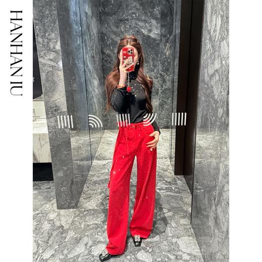 【孤品样衣，不退不换】【红运爆闪裤】轻奢精致时尚百搭手工渐变烫钻休闲直筒牛仔裤 商品图3