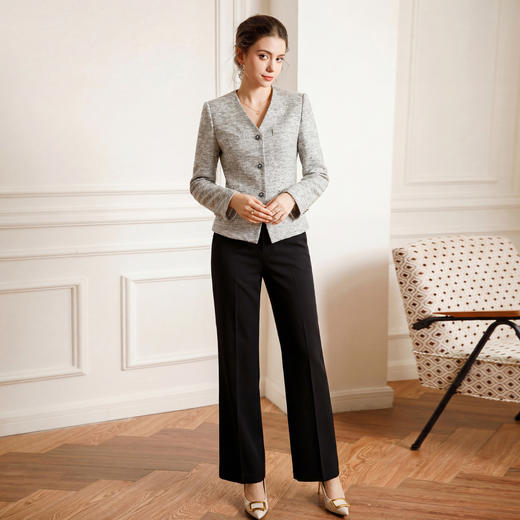 艾尚臣小香风粗花呢西装套装女V领外套裤子两件套通勤穿搭设计感 商品图1