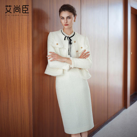 艾尚臣小香风西装套装女圆领长袖套裙职业装气质通勤西服两件套春 商品图2
