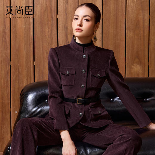 艾尚臣老钱风立领西装套装女冬季收腰职业装通勤西服两件套高级感 商品图0