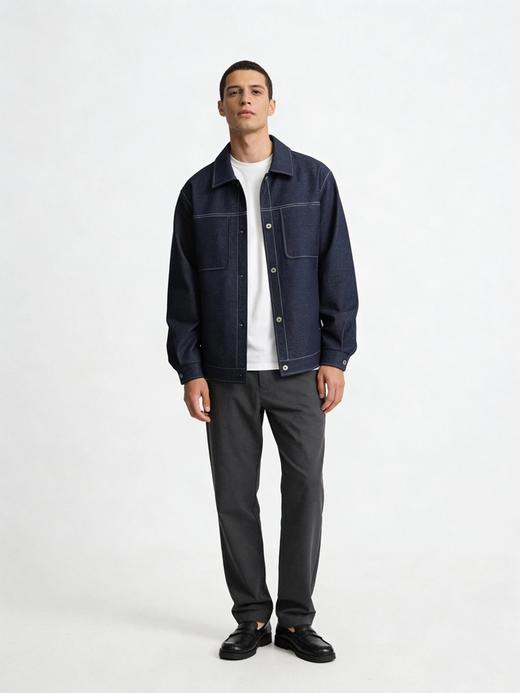 【利落翻领 大口袋设计 复古感直接拉满】挺括有型情侣仿牛仔夹克衬衣（E50-G6683） 商品图2