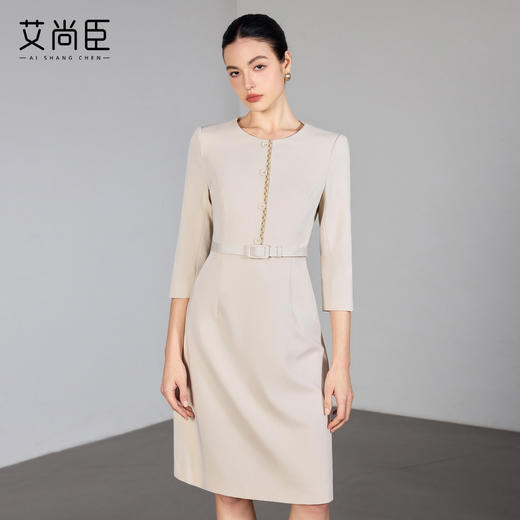 艾尚臣气质西装连衣裙女七分袖收腰显瘦通勤干练职业装优雅风A裙 商品图0