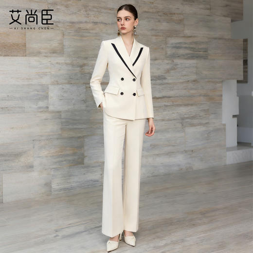 艾尚臣雪尼尔老钱风双排扣西装套装女职场通勤气质正装杏冬秋加厚 商品图0