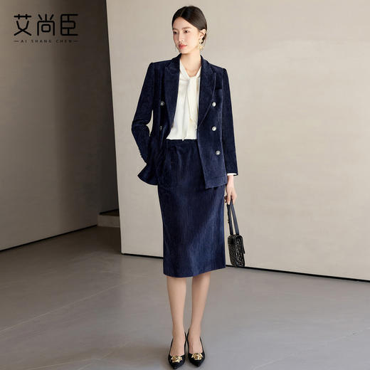 艾尚臣秋冬加厚雪尼尔西装套装女职业装双排扣通勤风气质休闲西服 商品图2