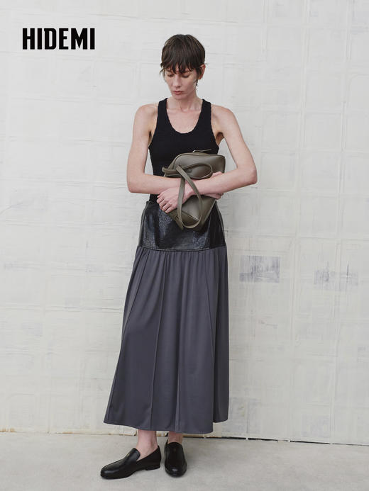 HIDEMI 设计感油蜡皮拼接套装垂感长裙半身裙 商品图2
