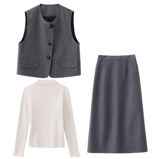 极简风灰色马甲半身裙套装，高腰百搭两件套通勤装HR-DMGY2668 商品图4