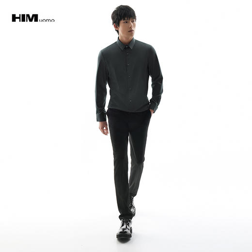 HIM漢崇 经典修身高级白色衬衫男简约易打理商务通勤正装长袖衬衣 商品图1
