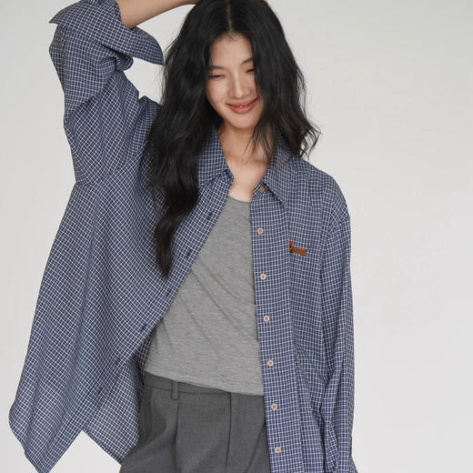 【腊肠小狗刺绣蓝格纹衬衫】不挑人宽松版型 简约气质款 商品图4