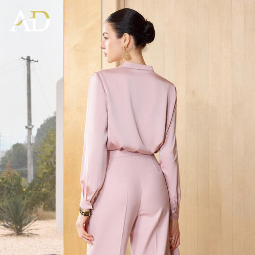 AD高端精致粉色缎面长袖衬衫女春2026新款高级感重要场合穿搭衬衣 商品图4