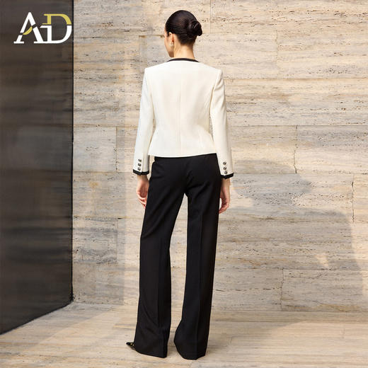 AD2026春季新款通勤西装套装女撞色圆领长袖短外套高端职业阔腿裤 商品图4