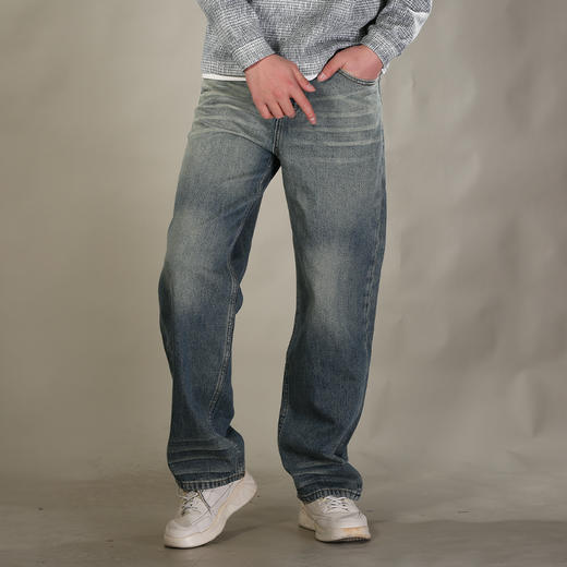 DRONKOO 2026 正常腰上下渐变复古洗水中厚牛仔长裤 商品图1