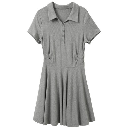 三彩2026春季新款翻领短袖收腰A字裙休闲灰色连衣裙短裙显瘦M 商品图4