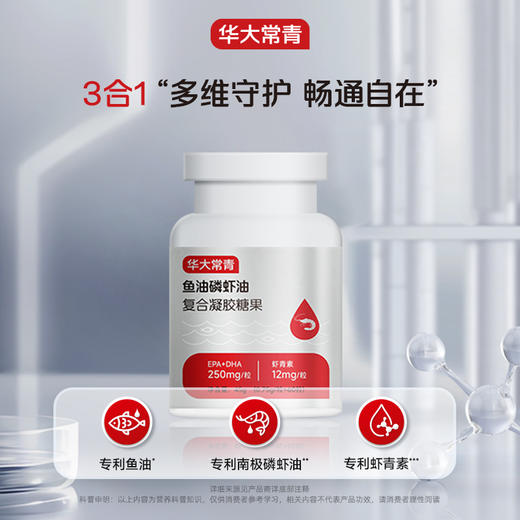 【会员专享】【华大常青-鱼油磷虾油复合凝胶糖果】三重复配，高效吸收，黄金三角协同增效（60粒/瓶） 商品图1