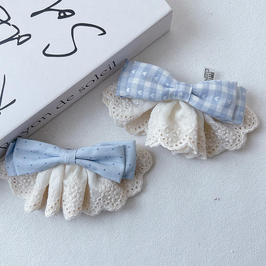 浅蓝色格子蝴蝶结少女发夹-纪念日百货门店同款169265952 商品图0