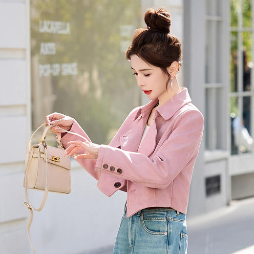 通勤风夹克女外套2026春季新款款女装时尚修身短款小个麂皮绒上衣 商品图2