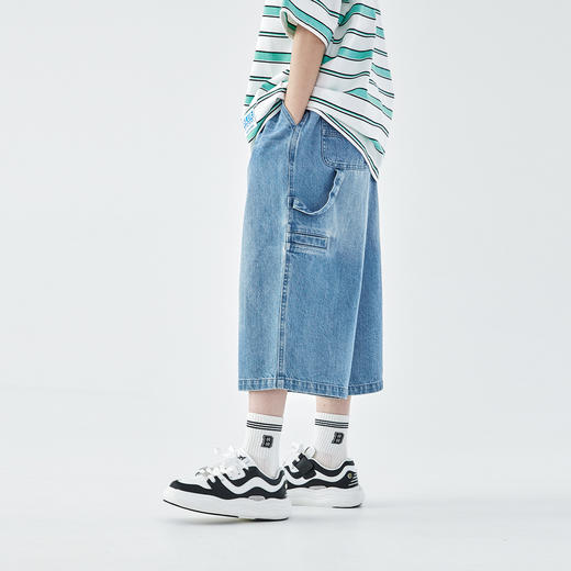 蓝汽水2026夏季新款男童休闲裤青少年美式复古做旧牛仔七分短裤 商品图2