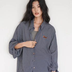 【腊肠小狗刺绣蓝格纹衬衫】不挑人宽松版型 简约气质款