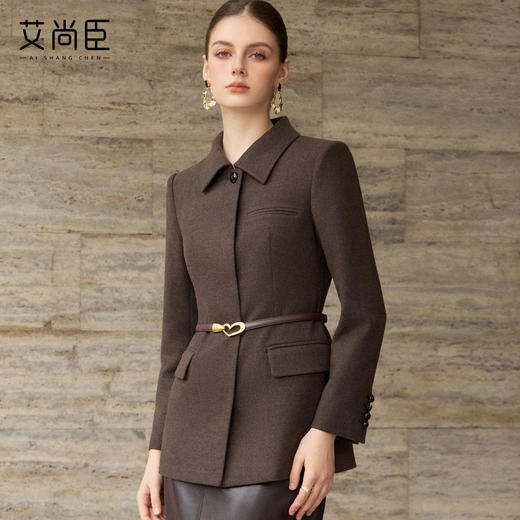 艾尚臣【暖棕醇韵】翻领短外套女职场高级感上衣职业西装秋冬呢子 商品图0