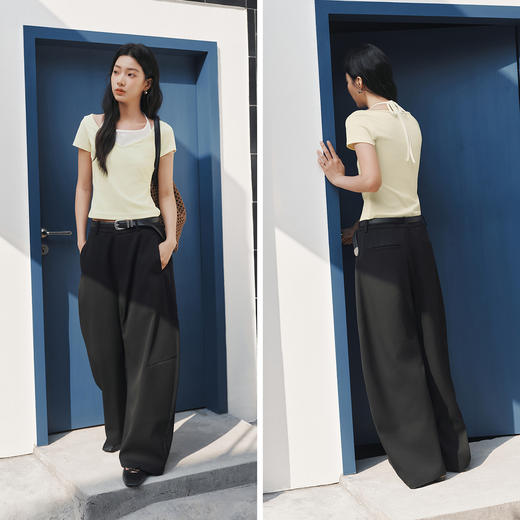 森马短袖T恤女夏季短款挂脖V领假两件蝴蝶结紧身烫钻2026新款上衣 商品图4