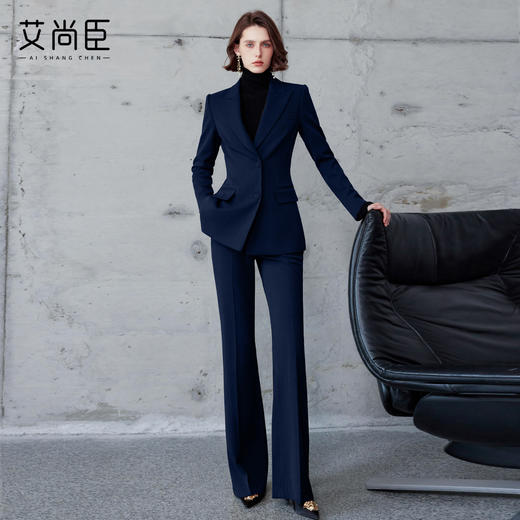 艾尚臣藏青色西服职业装女羊毛高级感商务西装套装职场通勤两件套 商品图3