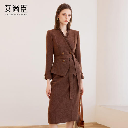 艾尚臣冬日摩卡棕小香风两件套女御姐千金风气质名媛西装套装裙厚 商品图1
