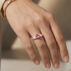 【锦上添花戒指】锦上添花 天然贝母 培育粉色蓝宝石戒指 非质量问题不退不换