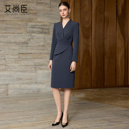 艾尚臣格雷灰连衣裙女高级感正式场合商务宴会职业装修身显瘦裙子 商品图3