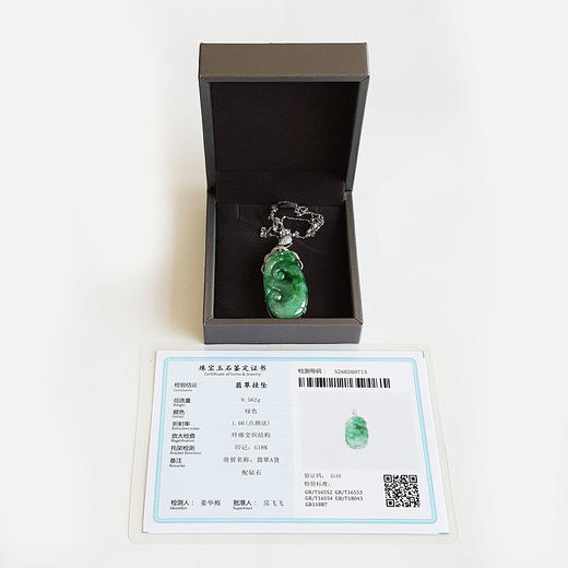 【天然正品】A货翡翠AU750白金镶钻镶天然细腻糯种飘绿花如意（万事如意）翡翠吊坠项链100226NJM12 商品图1