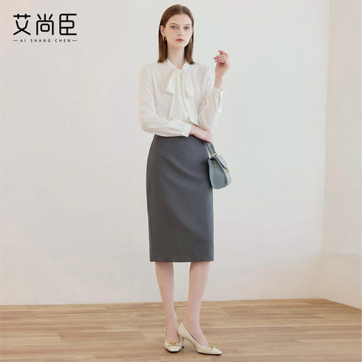 艾尚臣简约黑色半身裙女高腰包臀中长裙通勤职业一步裙面试直筒裙 商品图2