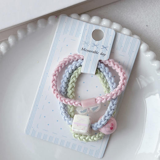 编制爱心珠子组合皮筋（3根）-纪念日百货门店同款169260932 商品图4