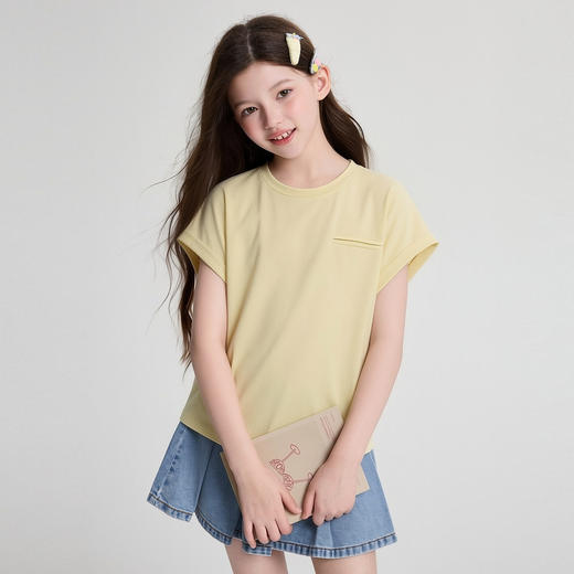笛莎/Deesha 2026年夏季新款女童中大童圆领纯色T恤 商品图0