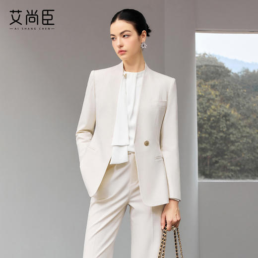 艾尚臣米白色西装套装女春季轻熟通勤风女装气质OL长袖西服职业装 商品图1