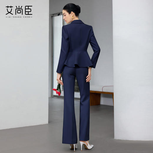 艾尚臣藏青色公务员通勤西装职业套装女商务正装套装微喇裤工作服 商品图3