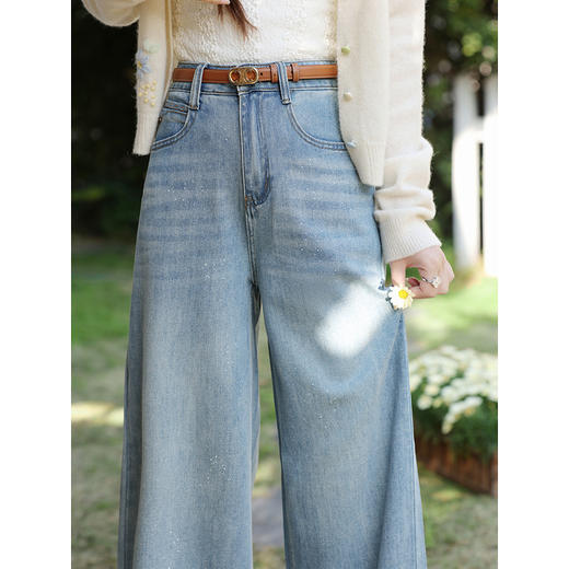 鹿向南「蓝调心事」蓝色长裤直筒阔腿牛仔裤女春季新款高腰裤子 商品图3