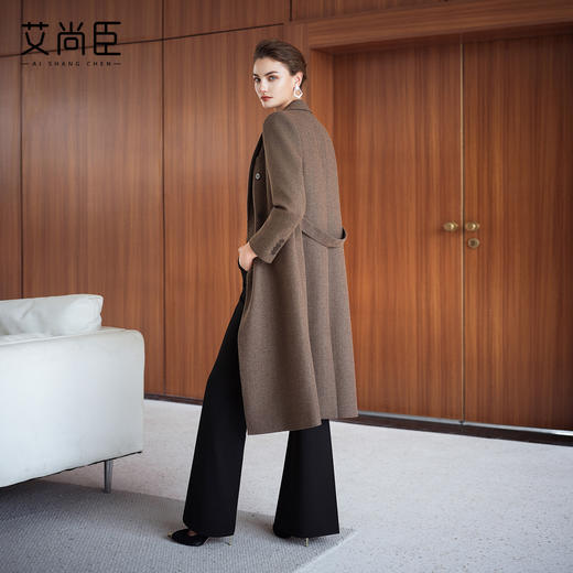 艾尚臣英伦风棕色羊毛大衣女中长款双排扣通勤毛呢外套高级感穿搭 商品图4