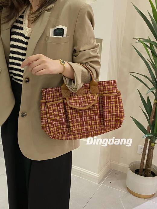 Gucci 帆布拼皮 砖红色 格纹 tote 儿童包 手提包 商品图2